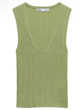 Zara Green Ribbed Tank Top Summer Vacation